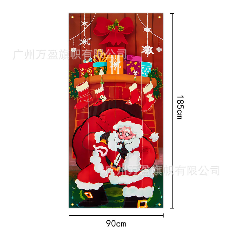 2025 nuevos productos de navidad cortina de bandera Santa Claus para ver la hoja de regalo decoración de tela colgante Bandera de bienvenida de Navidad