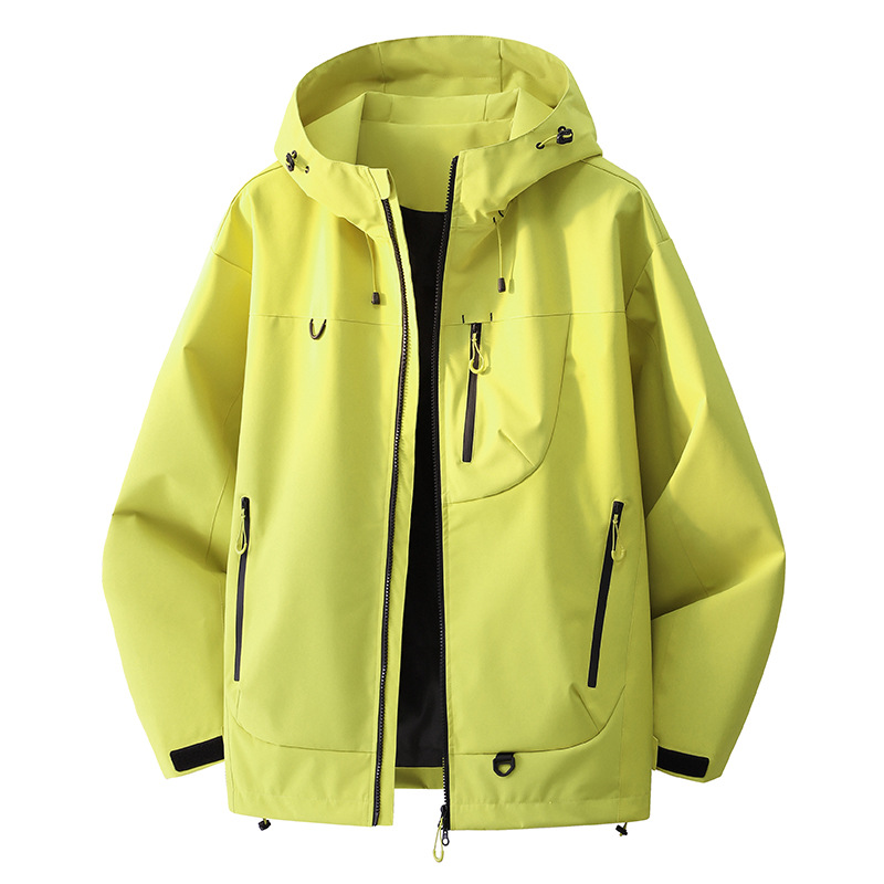 Línea de contraste de color al aire libre capa de asalto con capuz multicolor primavera y otoño para hombres y mujeres empalme chaqueta de trabajo chaqueta superior