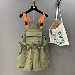 2024 夏ヨーロッパ作業服オーバーオールファッショナブルな巾着ウエスト痩身ワイドレッグカーリングジャンプスーツ女性のトレンディな