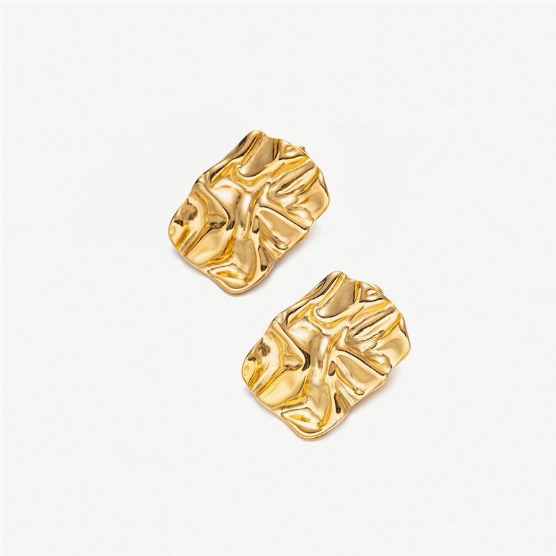 TENA Europa y los Estados Unidos 18K oro chapado pendientes de acero inoxidable cuadrados irregulares pendientes plegados pendientes de aretes de estilo explosivo
