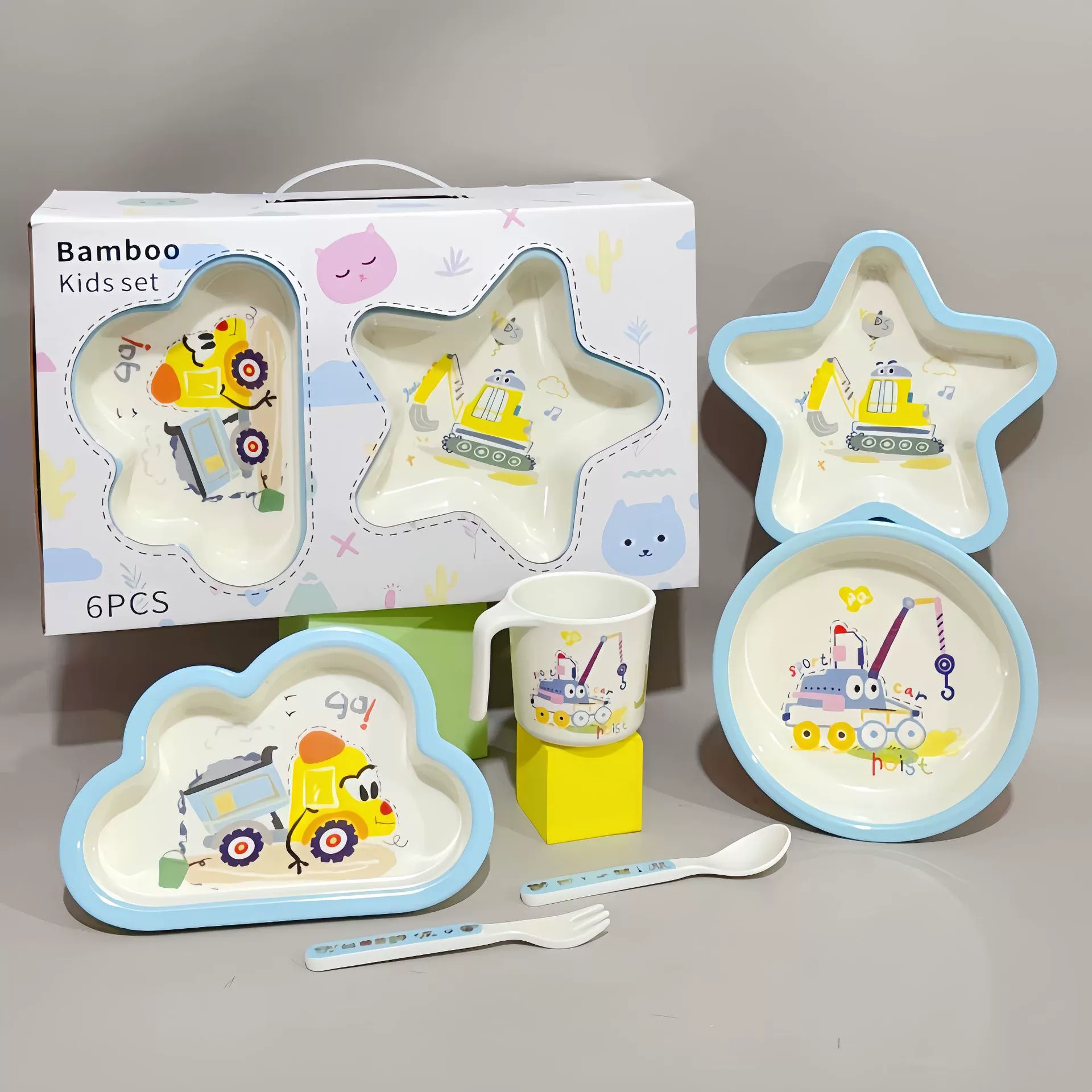 Tableware, set for home use, children's cute dinner plate for feeding, cartoon gift box with glass