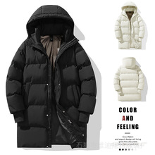 跨境秋冬新款青少年中长款加厚棉袄冬棉衣男学生保暖连帽棉服外套