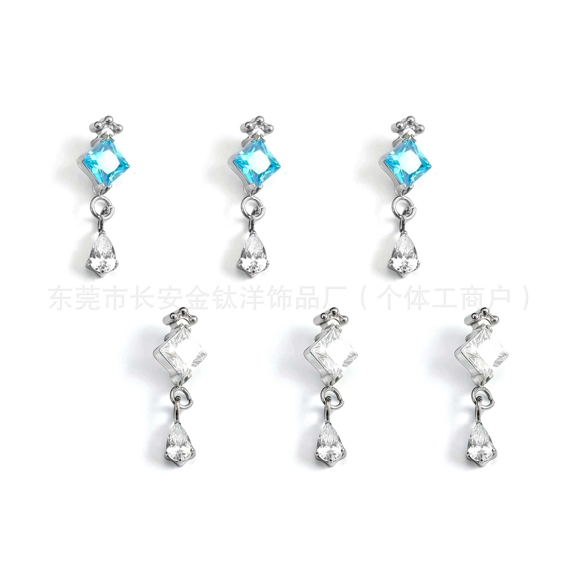 F136 Titanium Water Drop Pendant Lip Stud Nose Stud Ear Stud Piercing Jewelry with Zircon Inlay detail image 5