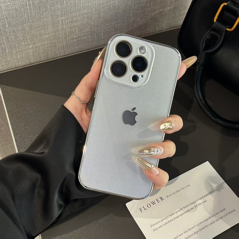 电镀冰感玻璃原机色适用iPhone16手机壳15纯色14情侣13新款12外壳|undefined
