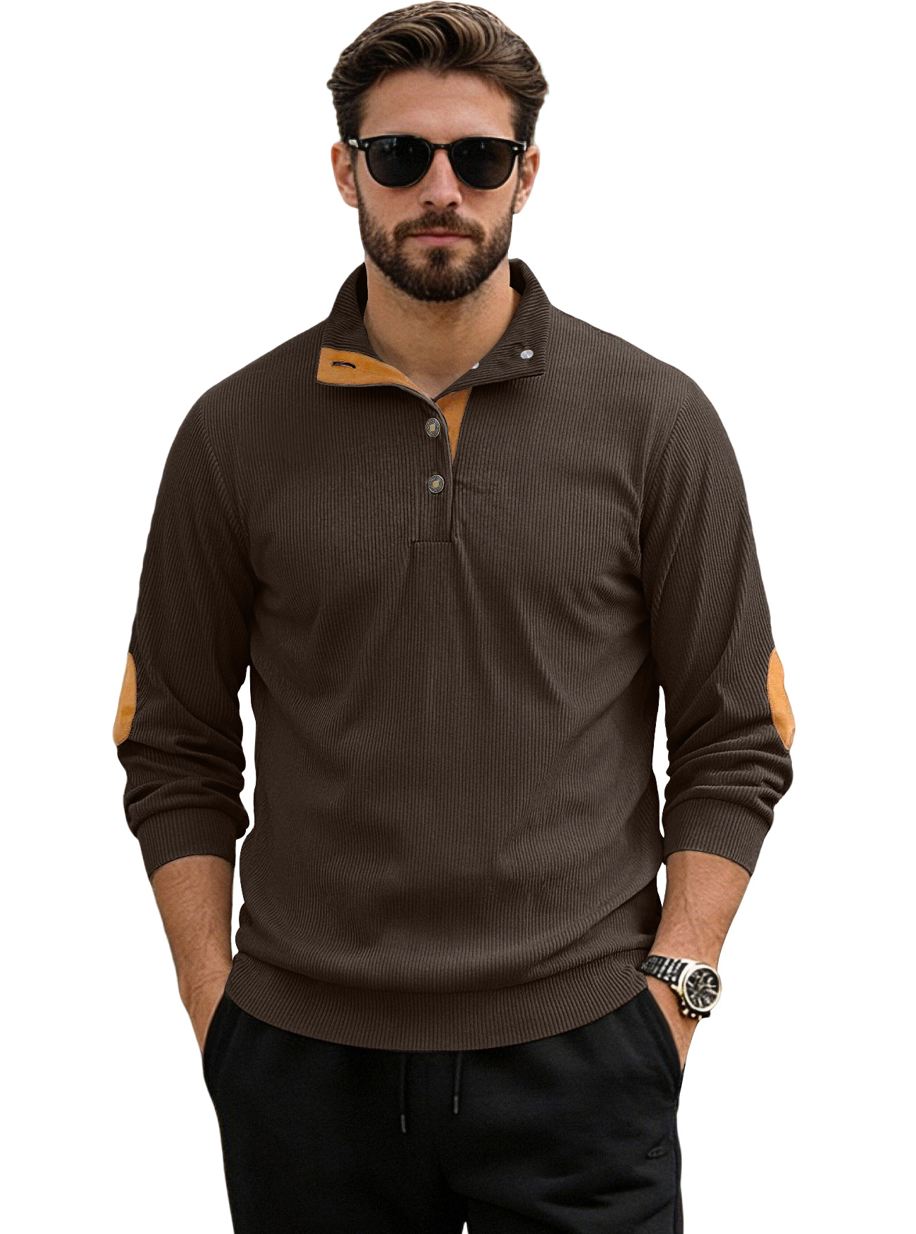 Nuevo cross-border otoño y invierno tamaño europeo cuello de manga larga camisa casual Amazon tejido de terciopelo overhead Henry suéter hombre