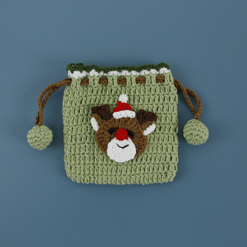 Navidad ciervos tejido a mano con cordón bolsillo tejido de lana de mujer de ganchillo monedero de dibujos animados exquisito Bolsillo pequeño producto terminado