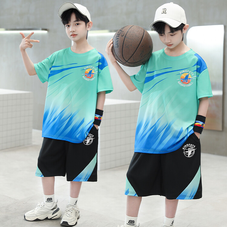 男童网眼速干运动篮球服2024新款洋气中大童休闲表演服儿童二件套