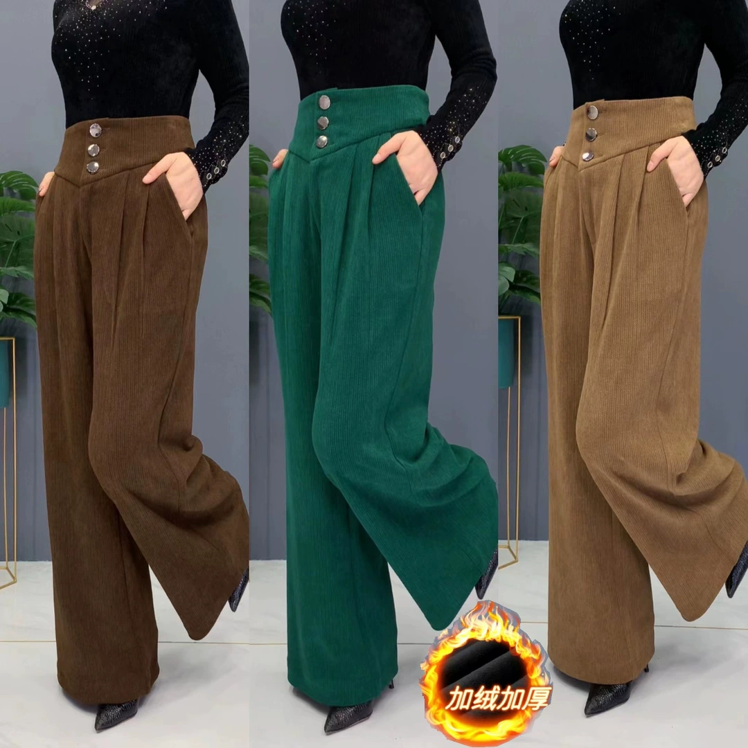 Плюшевые вельветовые широкие брюки женские 2022 осень-зима новая дикая талия с высокой талией тонкая подвеска толстые повседневные женские брюки