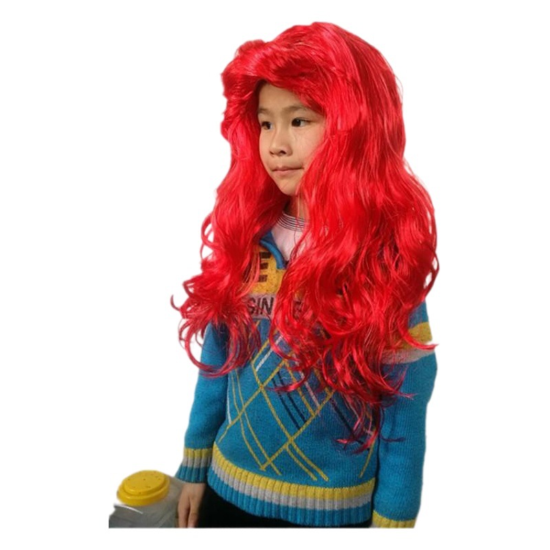 Factory direct cosplay mermaid red children's curly hair European and American wig performance women's curly wig wholesale