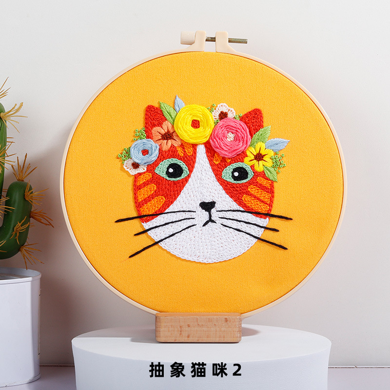 Nuevo original DIY bordado hecho a mano paquete de material abstracto europeo gato animal costura traje fábrica para inglés