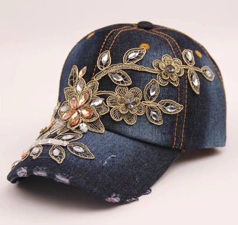 Comercio exterior sombrero de vaquero diamante hecho a mano gorra de béisbol industria pesada oro seda flor sombrero moda rhinestone sombrero fábrica al por mayor