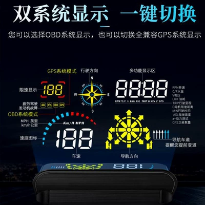 Hud Car Head-Up Display Ai Smart Electronic Dog + Navigation Dual System Obd+Gps Universal for All Cars Q10 (Vehicle HUD)