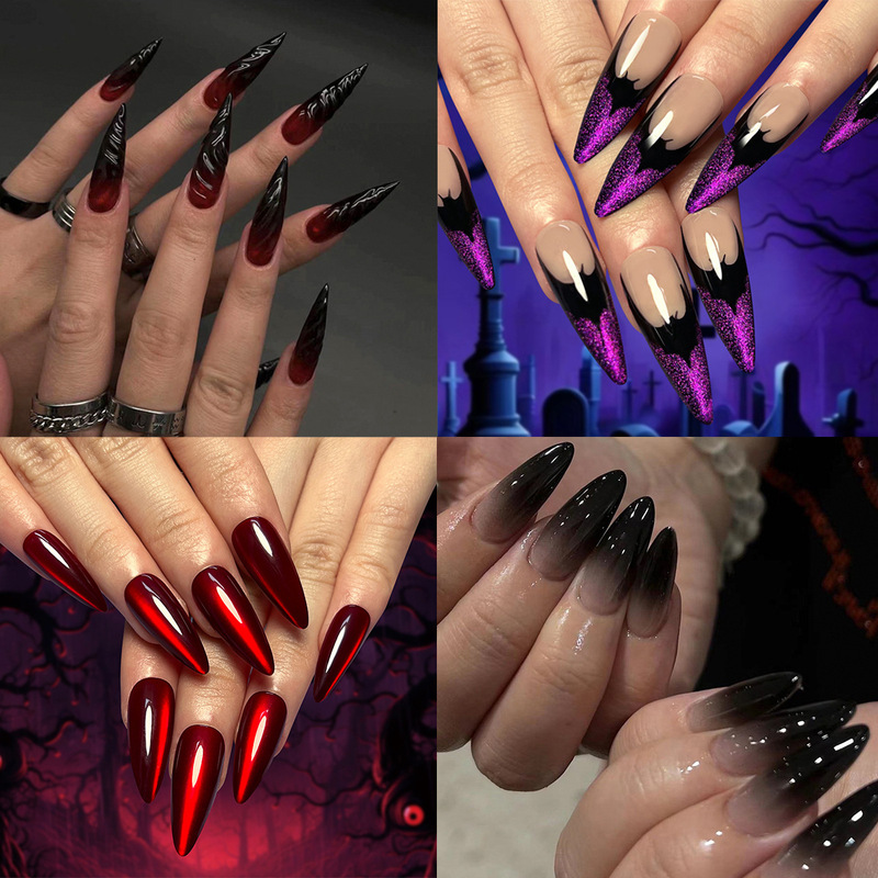2024 new Halloween wear armor 3D three-dimensional nail art false nails European and American spider bat nail slice wholesale