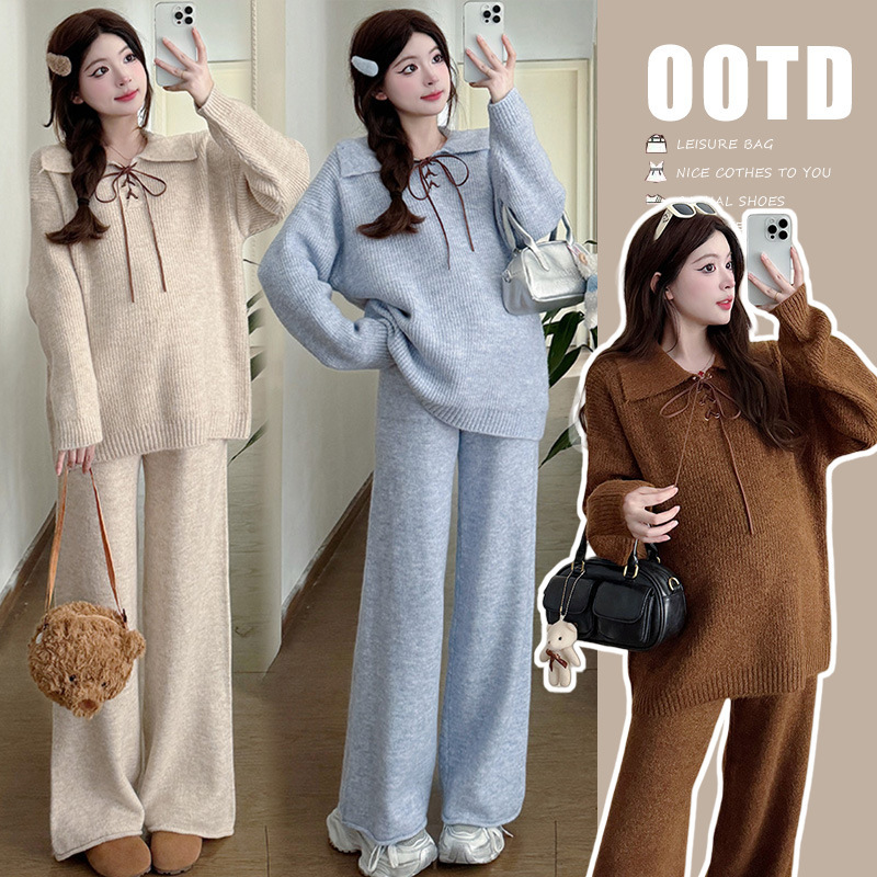 2025 New Style Loose Lazy Style Knitted Set for Pregnant Women, Autumn and Winter Fashionable Warm Two-Piece Suit for Small People 2025 New Style Loose Lazy Style Knitted Set for Pregnant Women, Autumn and Winter Fashionable Warm Two-Piece Suit for Small People