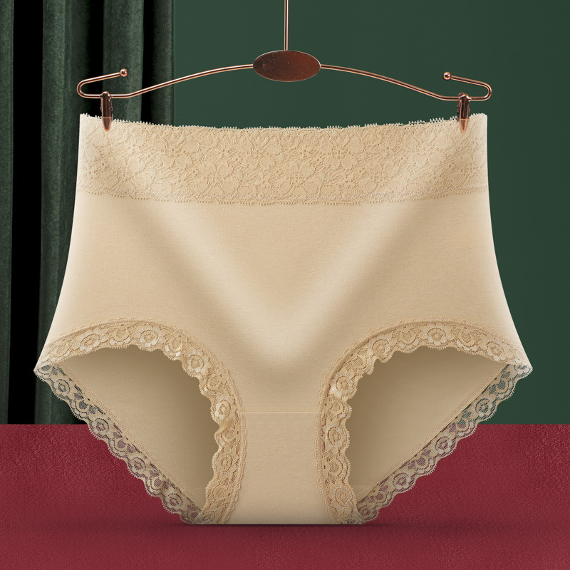 Cintura alta vientre contracción cadera elevación no rizado color sólido más tamaño ropa interior de mujer suave transpirable borde de encaje calzoncillos en stock