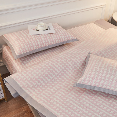 Summer 1200D carbon light jacquard ice silk mat washable soft simple folding breathable air-conditioned rattan mat three-piece set