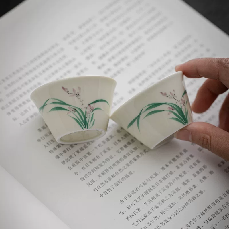 Ceramic tea cup, hand painting, orchid