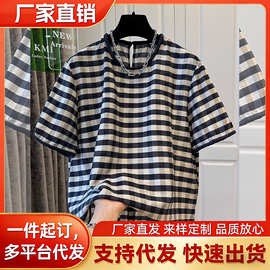 韩系减龄复古格子圆领短袖衬衫上衣女装夏季新款大码宽松小衫百搭