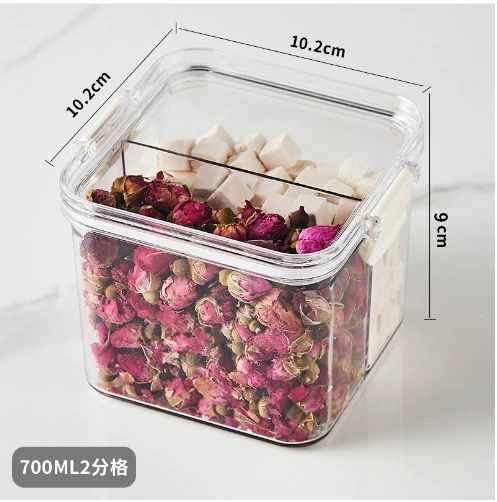 Tea Storage Box, Square Multi-Compartment Container, 680–700 ml, Airtight Stackable