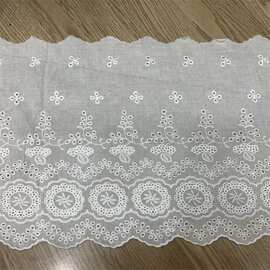 米白复古玫瑰图案棉布打孔绣花条码刺绣蕾丝袖口花边服装裙摆辅料