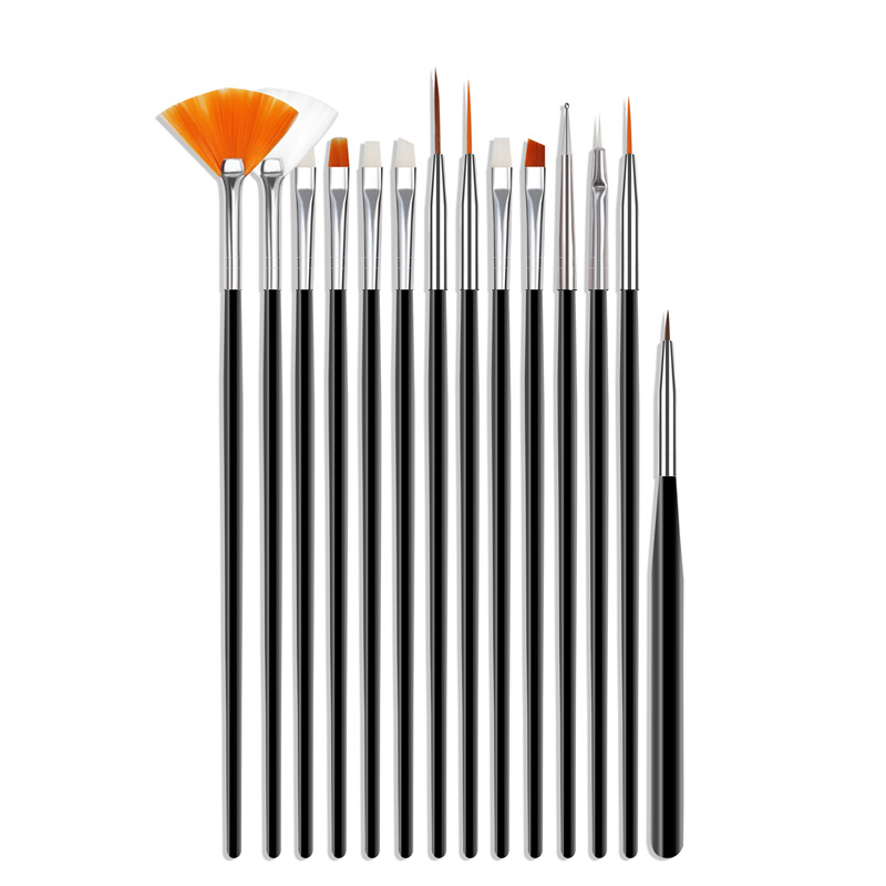 Amazon Venta caliente manicura 20 piezas conjunto de la pluma 15 piezas pintadas plumas + 5 piezas doble cabeza silicona punto taladro pluma multicolor