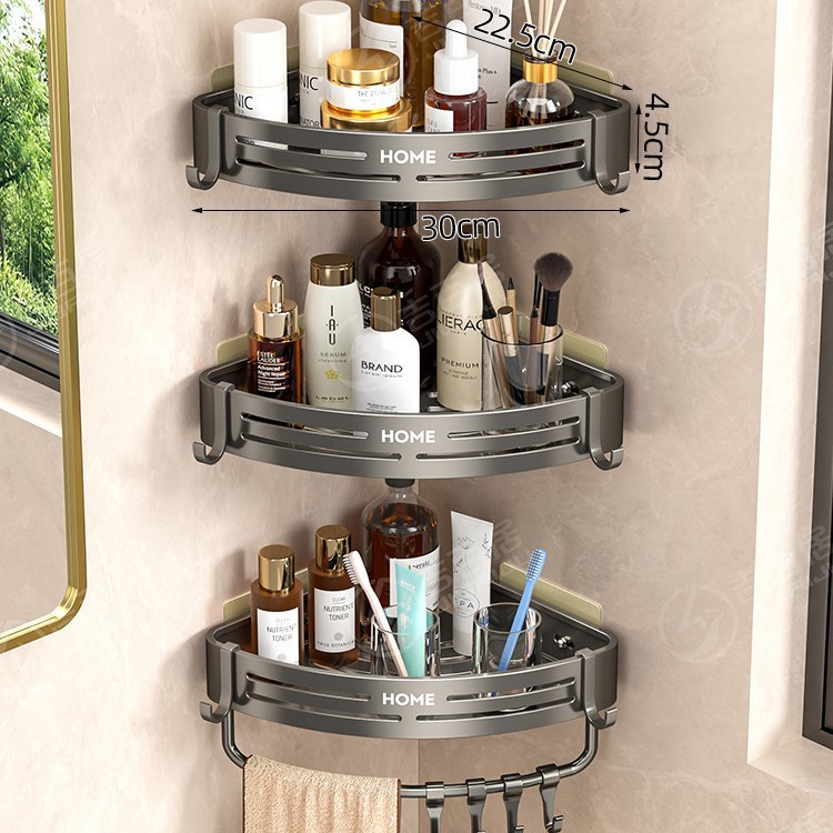 Estante Esquinero Triangulada de Baño de Aleación de Aluminio, Sin Perforación