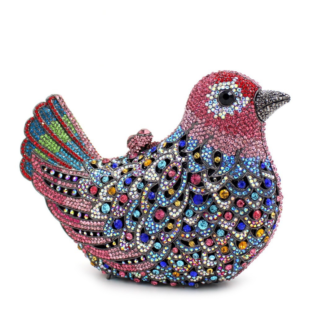 Bolso de cristal de pájaro, bolso de cena de diamantes de diamantes de color de pájaro, bolso de mujer.