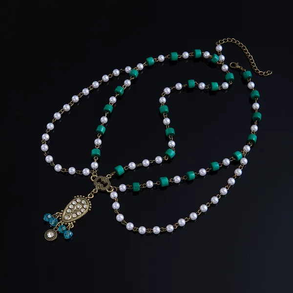 Foreign Trade Hair Accessories Head Chain Bohemian Turquoise Pearl Water Drop Hair Chain Hair Ornament Updo Hair Chain Hair Accessory Princess Chain