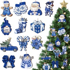 クリスマス木製装飾品ブルーレッドクリスマス装飾クリスマスレトロハンギングクラフトパーティー用品