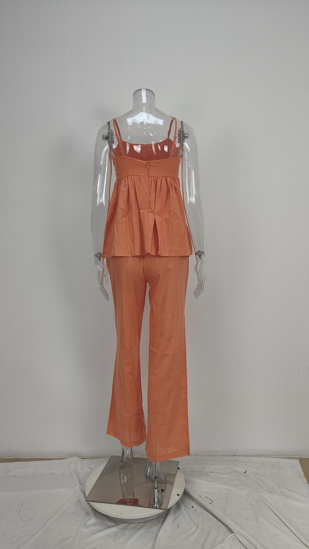 2026 Spring European And American Cross-Border Women's Fashion Elegant Commuting Long Pants Solid Color Camisole Top_ecoleips.com