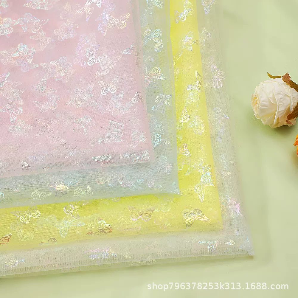 幻彩镂空蝴蝶亮片网眼布摄影布置场地网纱布儿童生日公主裙纱面料