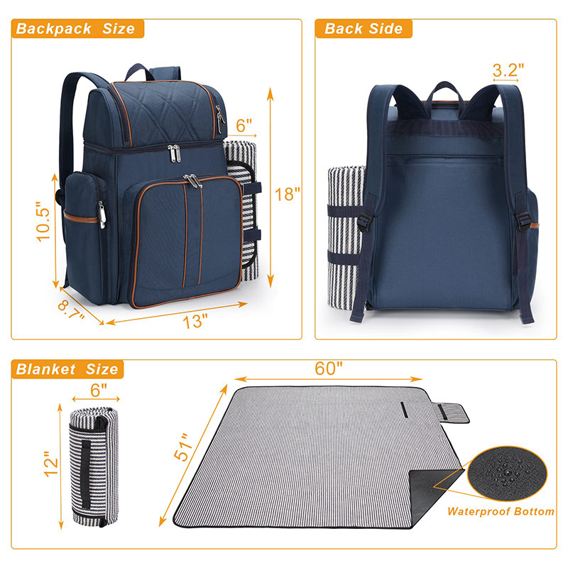 Nueva mochila de picnic, bolsa de picnic a prueba de fugas, mochila refrigerada en la playa, bolsa de vino con aislamiento, mochila de picnic de doble capa