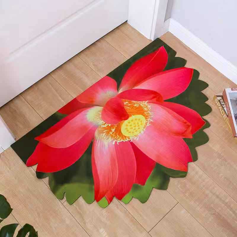 Semicircular Entrance Mat With Floral Pattern And Rubber Backing_voghion.com