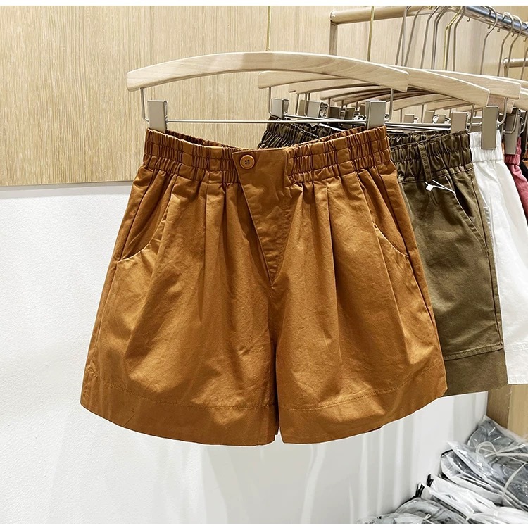 High Waist A-Line Pure Cotton Shorts For Women, Loose Fit Wide Leg Casual Summer Shorts With Tummy Control_ecoleips.com