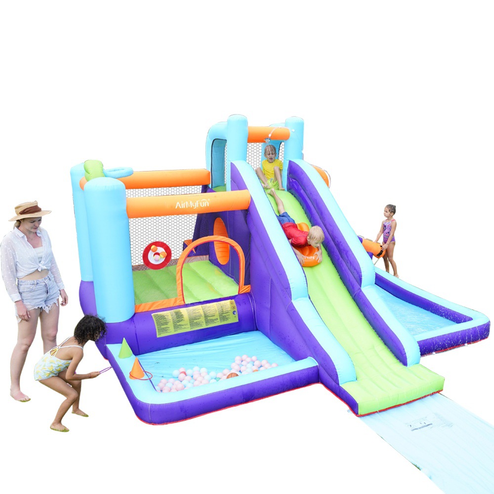 Castillo inflable con rociador de agua AMF para uso doméstico, tobogán inflable interior para niños, trampolín inflable pequeño con rociador de agua