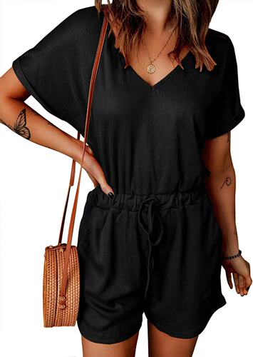Spring and Summer European and American Women's Fashion Hot Selling Casual V-Neck Flared Sleeve Pocket Bodysuit for Women