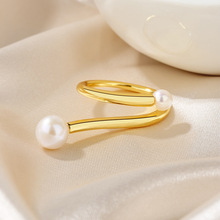 欧美小众设计感创意5a天然淡水珍珠指环戒指可调节复古时尚饰品女