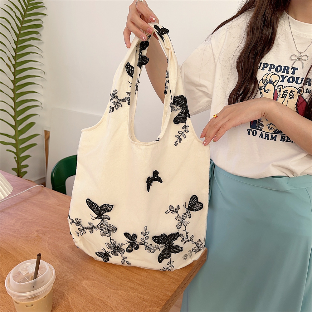 44292 Traditional Chinese style retro embroidered lace butterfly cloth bag for casual women's travel, canvas bag, large capacity single-shoulder bag undefined
