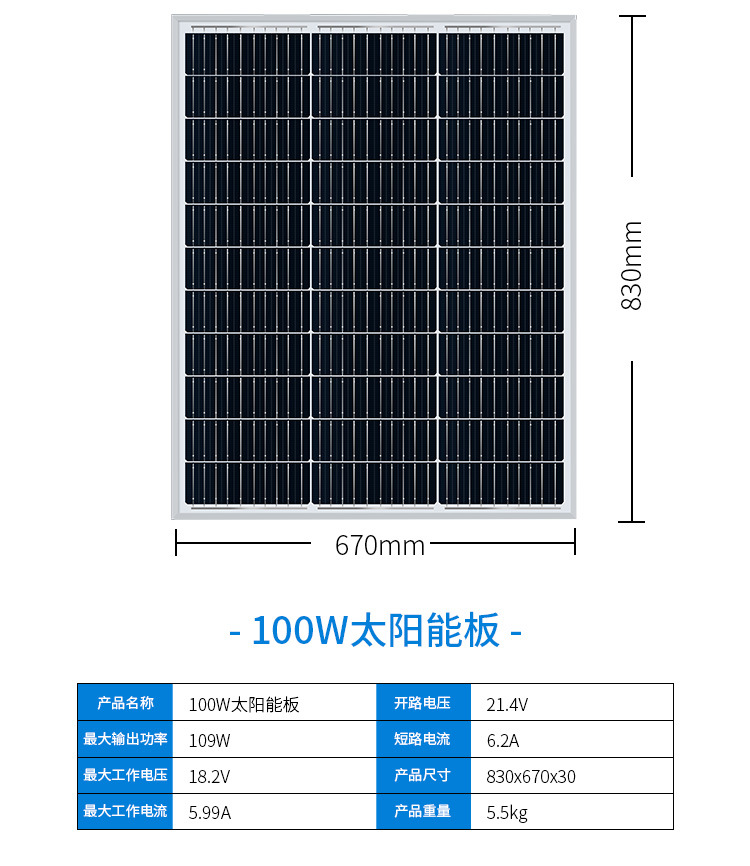 太阳能板20W-540W单多晶电池板18V36V光伏板供电系统太阳能发电板详情12