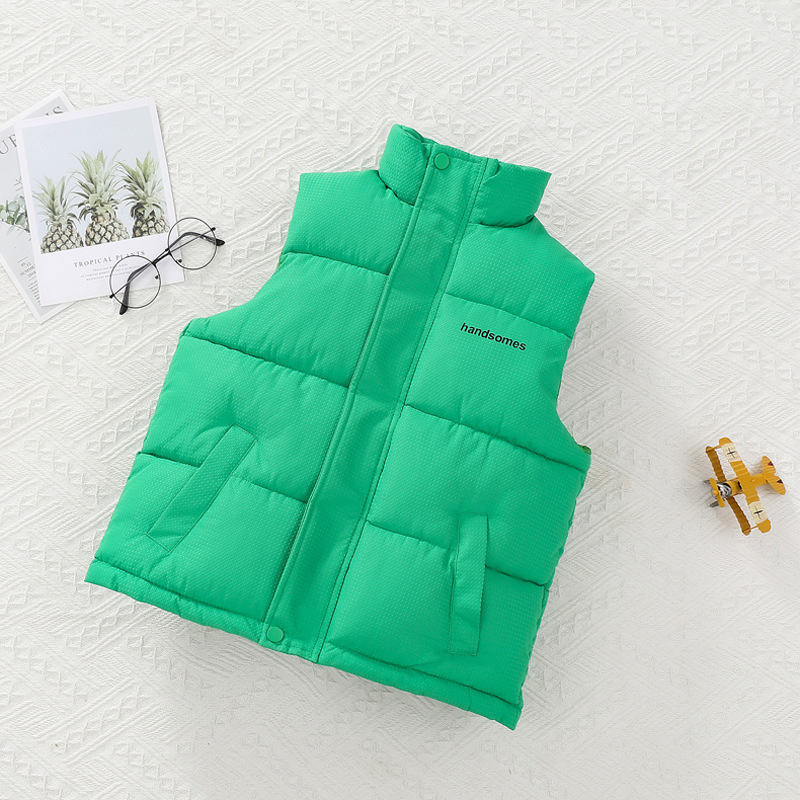 Niños chaleco de algodón de pluma otoño y invierno calentamiento ropa infantil abrazadera de caballo grueso para niños de edad media y grande vestir chaleco de cuello nuevo