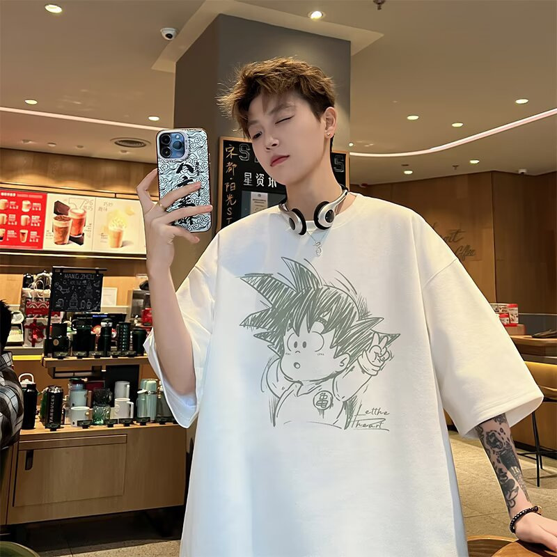 Summer New Short-Sleeve T-Shirt for Men, Trendy Large Size Versatile Simple Dragon Ball Goku American High Street Printed Tee