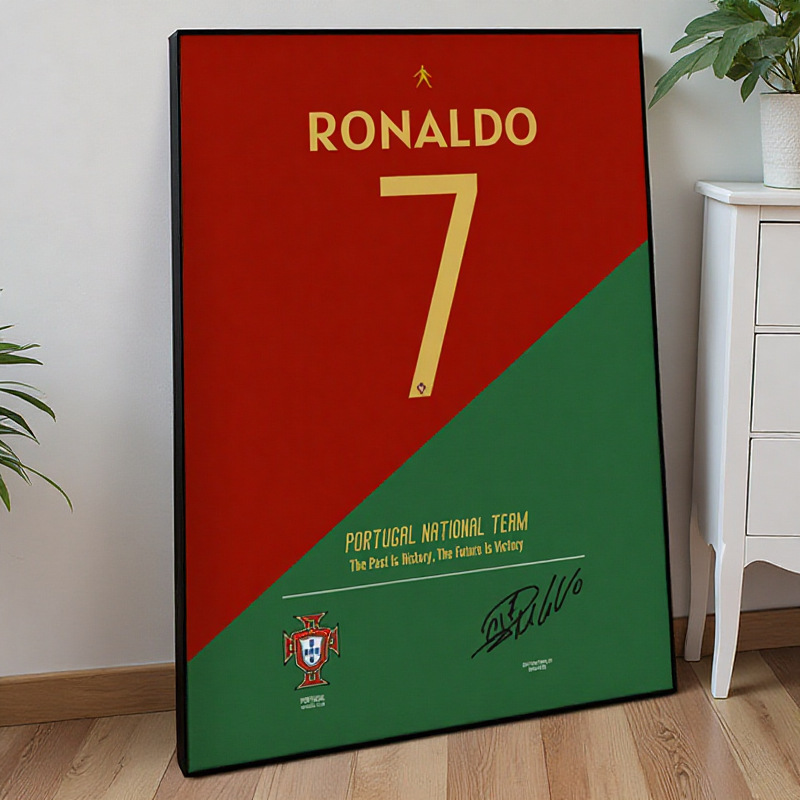 Football Star Poster Hanging Painting Decorative Painting Football Star Ronaldo Photo Frame Mural Framed Commemorative Signature Collection Jersey