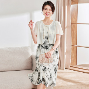 Mother's Day Clothes, Mom's Summer Clothes, New Chinese Style Dresses, Young Fashionable Middle-Aged Women's Summer Chinese Style Skirts