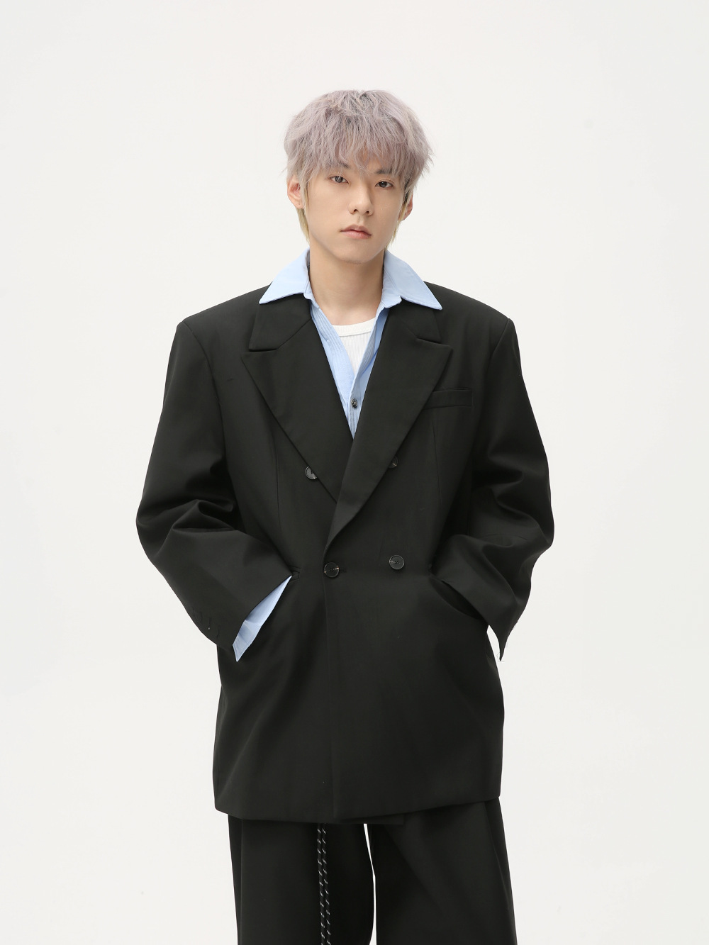 MTLCLOTHES Hombres| Nueva sensación de alto nivel estereoscópico hombro ancho ligero cojín de hombro abrigo recto pantalones casuales