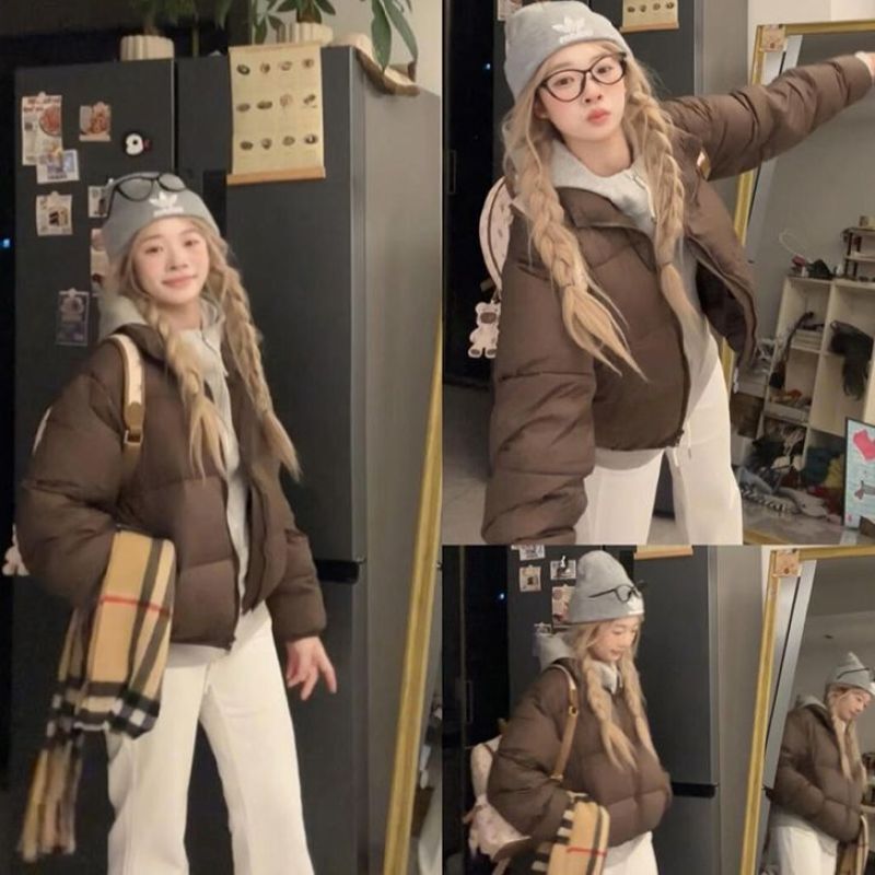 Kendall Jenner Style Short down Jacket Winter Women's 2025 New Brown Coat Petite Lightweight Stand Collar Puffer Jacket Kendall Jenner Style Short down Jacket Winter Women's 2025 New Brown Coat Petite Lightweight Stand Collar Puffer Jacket