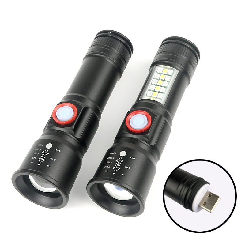 Cross-border new USB Direct charge mini flashlight COB side light red blue light P60 super bright portable factory wholesale Cross-border new USB Direct charge mini flashlight COB side light red blue light P60 super bright portable factory wholesale