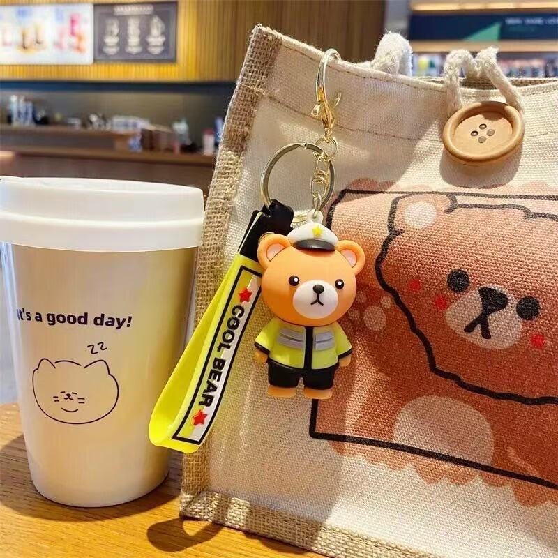 クリエイティブ漫画交通警察消防士クマキーホルダーかわいいスクールバッグ車のキー絶妙な小さなペンダントギフトドロップシッピング|undefined