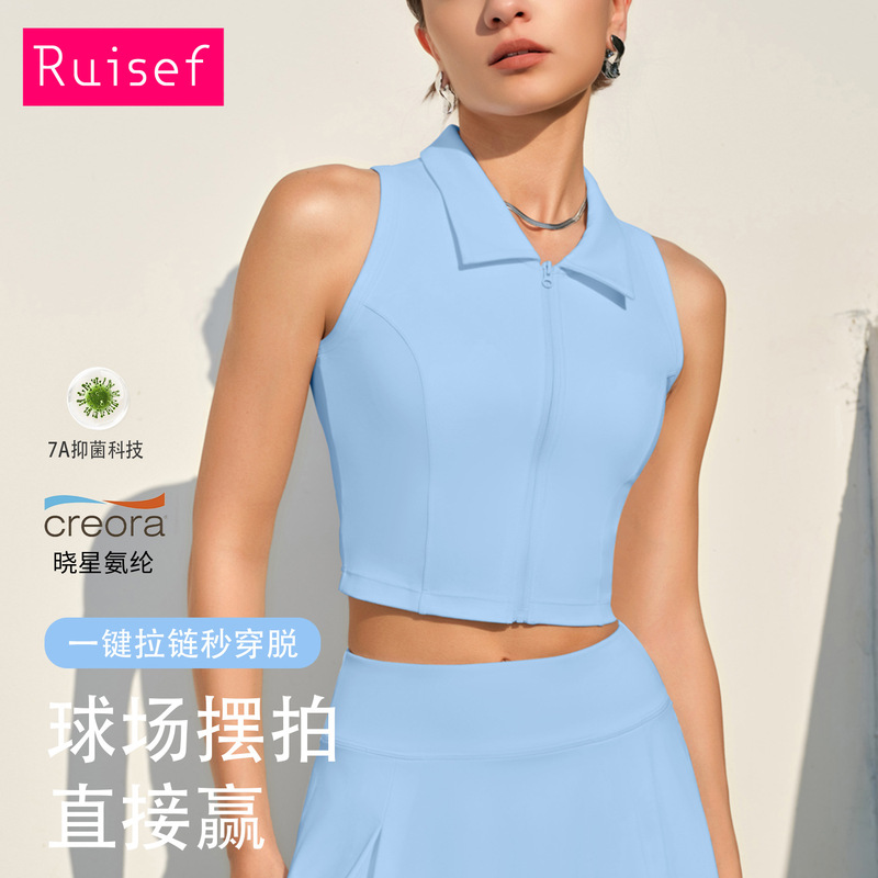 Cross-border new sports top women's fixed coaster stand collar yoga clothing outside polo golf tennis clothing vest