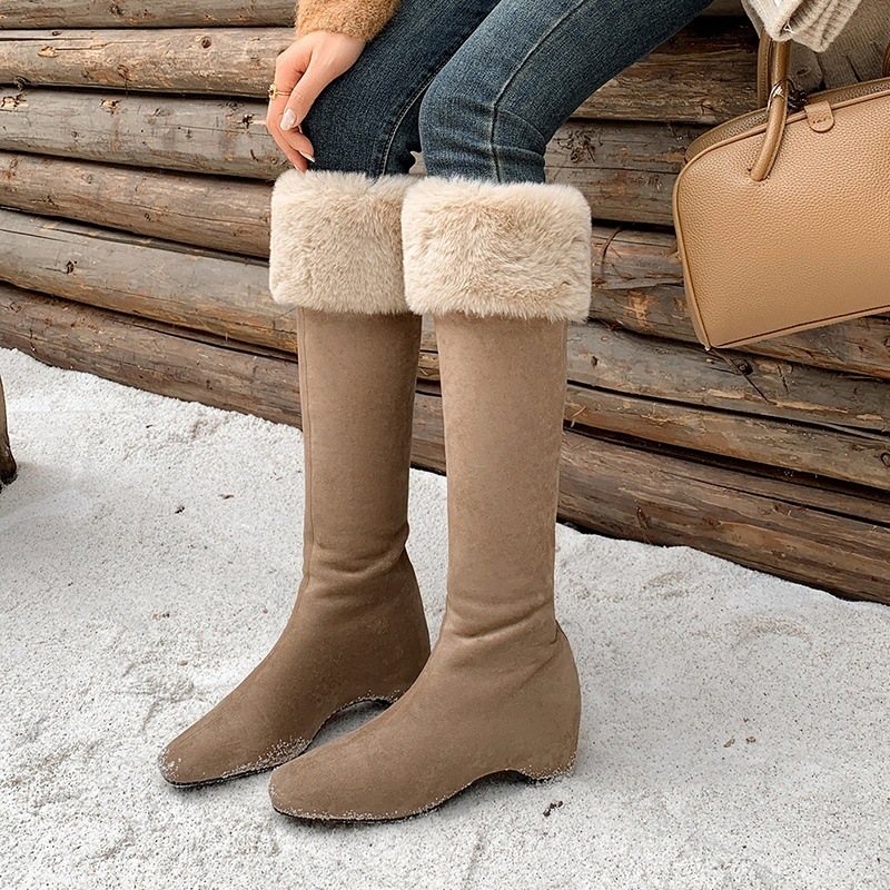 Boot tuyết nữ cổ cao lót lông cừu đế dày màu nâu — màu nâu