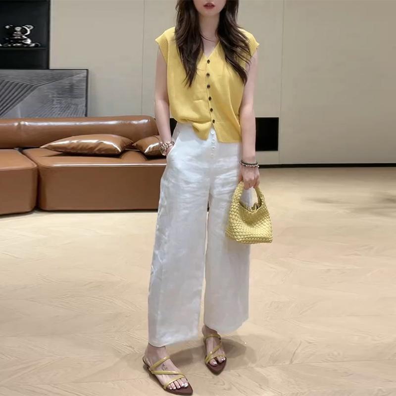 简约纯色单排扣V领针织衫短袖女2025新款夏季气质百搭设计感上衣|undefined